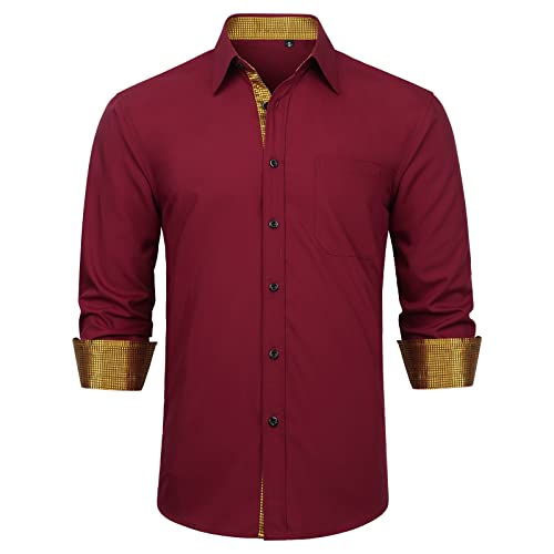 Enlision Herren Hemden Langarmhemd Burgund Anzug Hemd Formell Button Down Rotwein Freizeithemden Regular Fit Hochzeit Festival L von Enlision