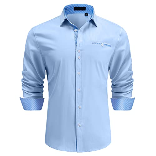 Enlision Herren Hemden Regular Fit Langarm Freizeit Hemd Business Hemden Herrenhemd Blau L von Enlision