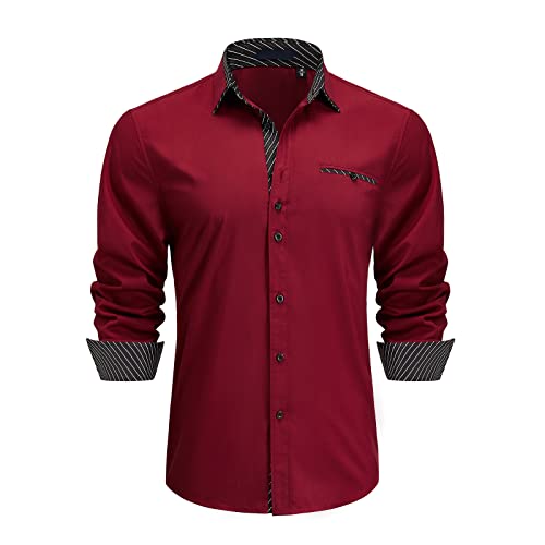 Enlision Herren Hemden Regular Fit Langarm Freizeit Hemd Business Hemden Herrenhemd Rot XL von Enlision