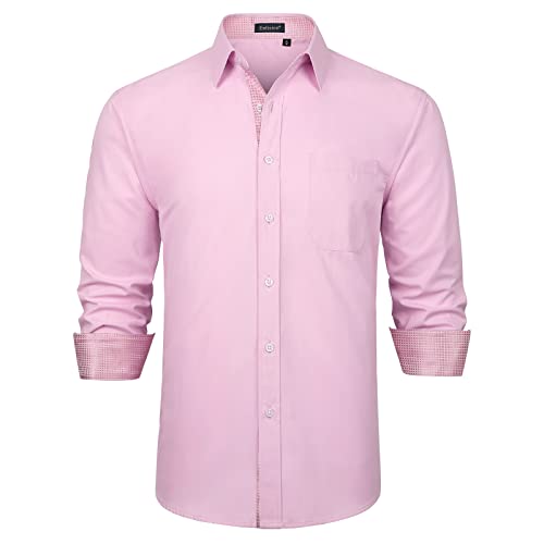 Enlision Hemden Rosa Herren Langarm Freizeit Hemd Männer Klassisch Kentkragen Baumwolle Button Down Businesshemd Slim Fit L von Enlision