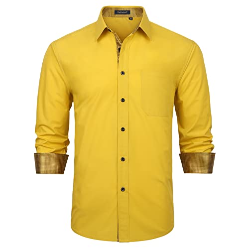 Enlision Hemd Herren Formell Gelb Langarmhemden Anzug Hemden Männer Klassisch Button Down Baumwolle Kentkragen Freizeithemd Regular Fit L von Enlision