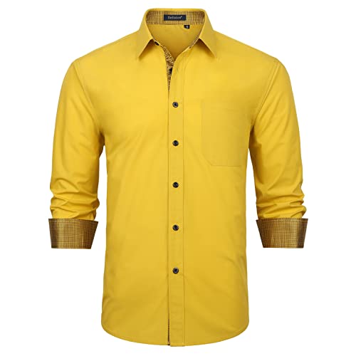 Enlision Herren Gelb Hemd Langarm Businesshemden Herren Regular Fit Freizeithemden für Herren Hochzeit Anzug Hemd mit Tasche L von Enlision