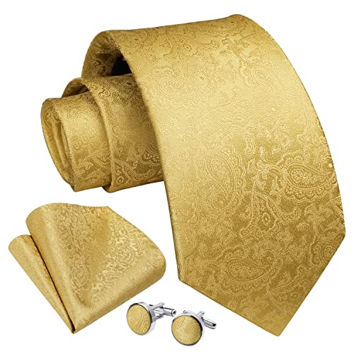 Enlision Herren Krawatte Seide Krawatte für Männer Krawatten & Einstecktuch Manschettenknöpfe Set Gelb Gold von Enlision