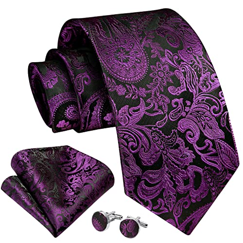 Enlision Herren-Krawatten und Einstecktuch, Manschettenknöpfe, Blumen-Hochzeits-Krawatten-Set, klassisches formelles 8,1 cm, einfarbiges Paisley-Krawatten-Set von Enlision