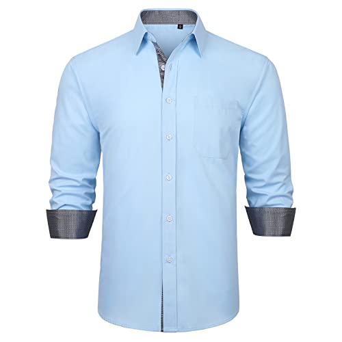 Enlision Hemden Herren Blau Freizeithemd Businesshemden Freizeithemden Langarm Baumwolle Klassisch Regular Fit Anzug Hemd XL von Enlision