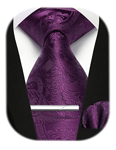 Enlision Herren Krawatten und Einstecktuch krawattenklammer Set Lila Paisley Krawatte Taschentuch Krawattennadel Für Männer Business Hochzeit,Lila,Einheitsgröße von Enlision