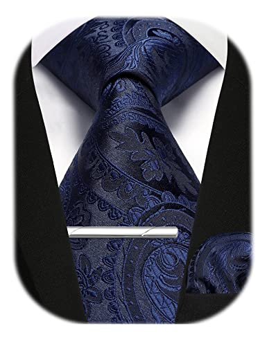 Enlision Herren Krawatten und Einstecktuch krawattenklammer Set Marine Paisley Krawatte Taschentuch Krawattennadel Für Männer Business Hochzeit,Marine,Einheitsgröße von Enlision