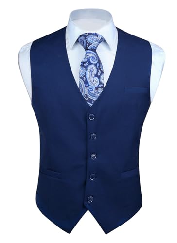 Enlision Anzugweste Herren Marineblau Formelle Weste Hochzeit Einfarbige Anzugwesten Elegant Business Westen Männer mit Taschen XS von Enlision