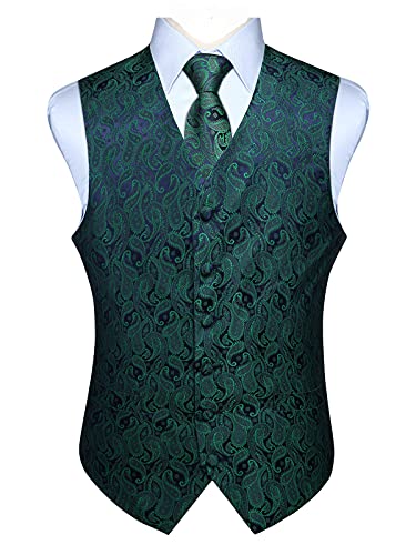 Enlision Herren Paisley Blumenhochzeit Jacquard Weste & Krawatte und Pocket Square Weste Anzug Set Grun von Enlision