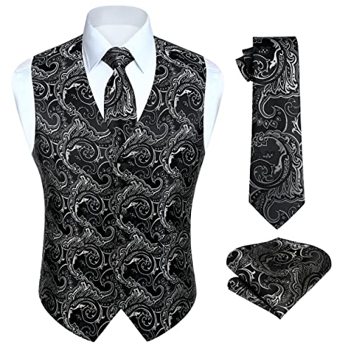 Enlision Herren Paisley Weste Floral Jacquard Krawatte Einstecktuch Einstecktuch Hochzeitsfeier Business Fit Weste Tweed Anzug Westen Set von Enlision