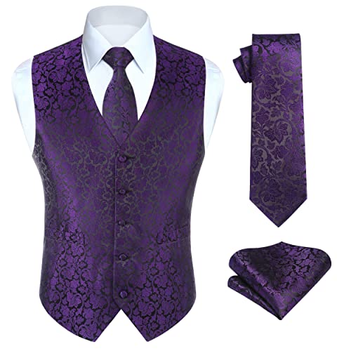 Enlision Herren Paisley Weste Floral Jacquard Krawatte Einstecktuch Einstecktuch Hochzeitsfeier Business Fit Weste Tweed Anzug Westen Set von Enlision