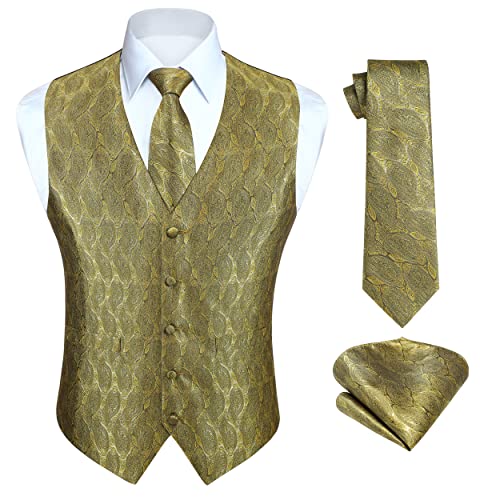 Enlision Herren Paisley Weste Floral Jacquard Krawatte Einstecktuch Einstecktuch Hochzeitsfeier Business Fit Weste Tweed Anzug Westen Set von Enlision