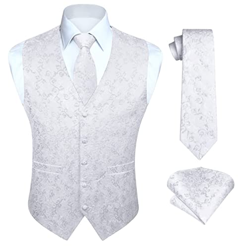 Enlision Herren Paisley Weste Floral Jacquard Krawatte Einstecktuch Einstecktuch Hochzeitsfeier Business Fit Weste Tweed Anzug Westen Set von Enlision