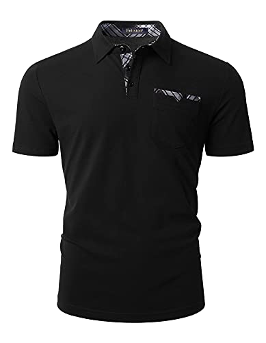 Enlision Poloshirt Herren Kurzarm Schwarz Polohemd mit Brusttasche Casual Golf Poloshirts Regular Fit Sport Polo T-Shirt Männer L von Enlision