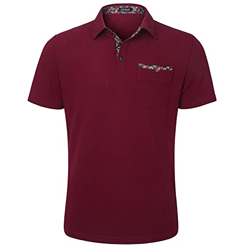 Enlision Poloshirt Herren Kurzarm Burgund Polohemd mit Brusttasche Casual Golf Poloshirts Regular Fit Sport Polo T-Shirt Männer XXL von Enlision