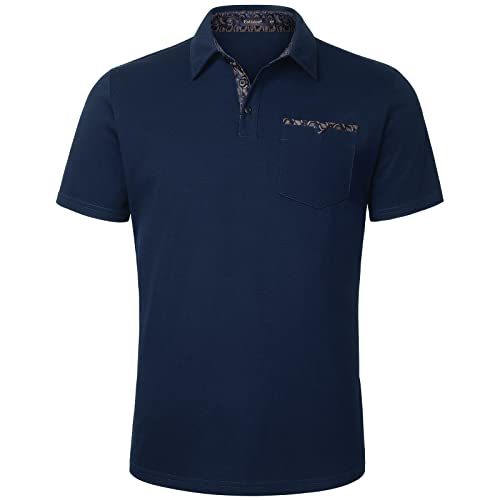 Enlision Poloshirt Herren Kurzarm Blau Polohemd mit Brusttasche Casual Golf Poloshirts Regular Fit Sport Polo T-Shirt Männer L von Enlision