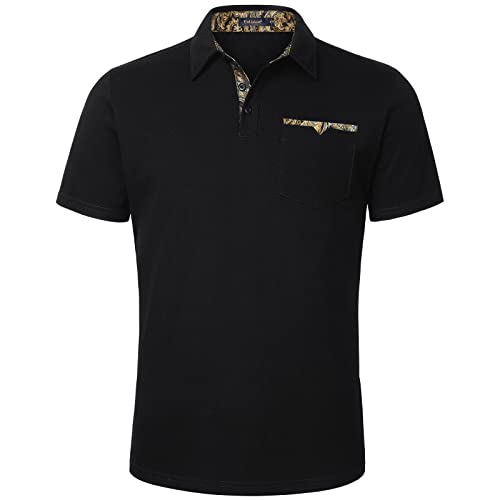 Enlision Poloshirt Herren Kurzarm Schwarz Polohemd mit Brusttasche Casual Golf Poloshirts Regular Fit Sport Polo T-Shirt Männer L von Enlision