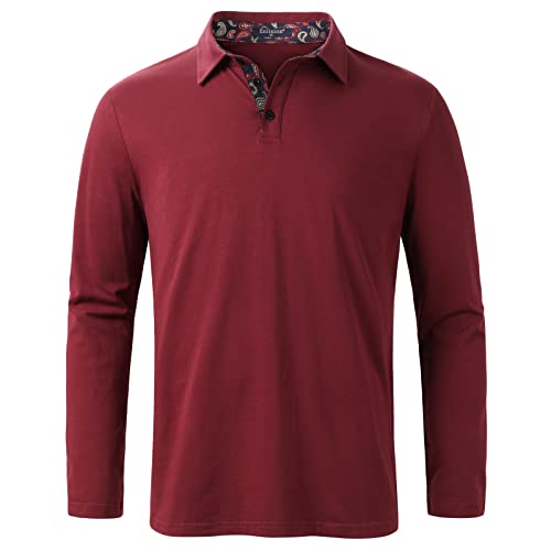 Enlision Poloshirt Herren Langarm Polohemd Weinrot Casual Golf Poloshirts Baumwolle Regular Fit Sport Polo T-Shirt Männer S von Enlision