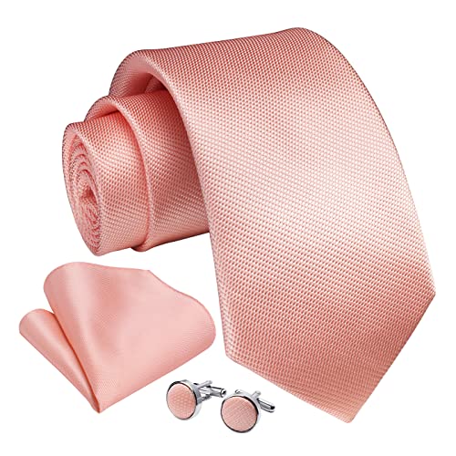 Enlision Herren Rosa Krawatte Taschentuch Hochzeit Formell Business Gestreifte Krawatten und Einstecktuch Manschettenknöpfe Set von Enlision