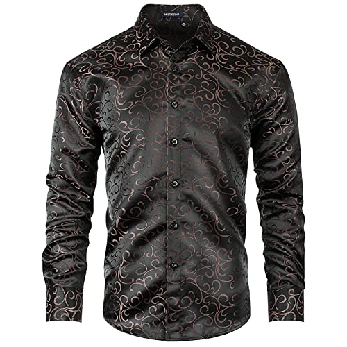 Enlision Herren Satin Freizeithemd Casual Hemden Schwarz Seide Blumen Muster Langarm Regular Fit Jacquard Hemden Button Down Freizeithemden für Herren von Enlision