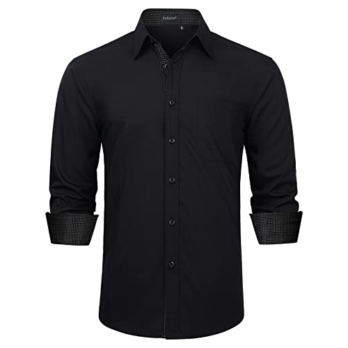 Enlision Hemd Schwarz Herren Langarm Herrenhemden Kentkragen Freizeithemd Regular Fit Businesshemd Für Männer Beerdigung Hochzeit 2XL von Enlision