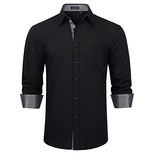 Enlision Herren Schwarz Hemden Langarm Slim Fit Business Hemd Klassisch Kontrast Button Down Freizeithemden Bügelfrei Regular Fit 4XL von Enlision