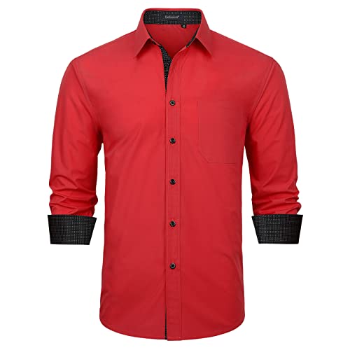 Enlision Hemd Rot Herren Anzug Hemden Männer Formell Businesshemd Regular Fit Kontrast Kentkragen Langarm Hemden Für Männer Hochzeit XL von Enlision