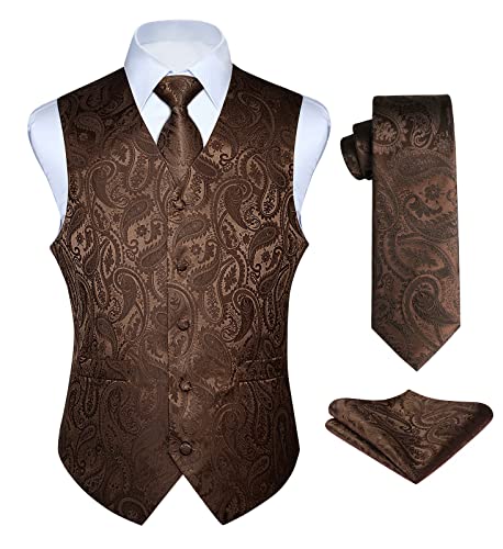 Enlision Anzugweste braun Herren Hochzeit Paisley Westen & Krawatte Einstecktuch Party Floral Jacquard Anzug Weste Set 5XL Enlision Anzugweste braun Herren Hochzeit Paisley Westen & Krawatte Einstecktuch Party Floral Jacquard Anzug Weste Set 5XL von Enlision