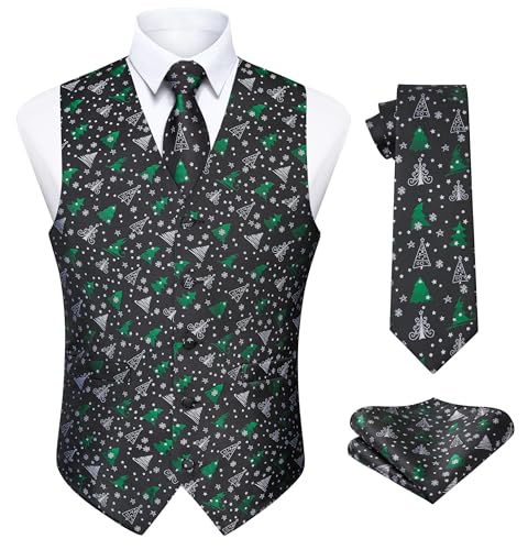 Enlision Herren Weste Funky Weihnachten Christmas Weste Krawatte Taschentuch Weihnachtsweste Set Schwarz L von Enlision