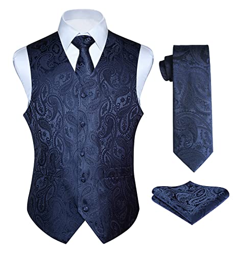 Enlision Anzugweste Navy blau Herren Hochzeit Paisley Westen & Krawatte Einstecktuch Party Floral Jacquard Anzug Weste Set 3XL Enlision Anzugweste Navy blau Herren Hochzeit Paisley Westen & Krawatte Einstecktuch Party Floral Jacquard Anzug Weste Set 3XL von Enlision