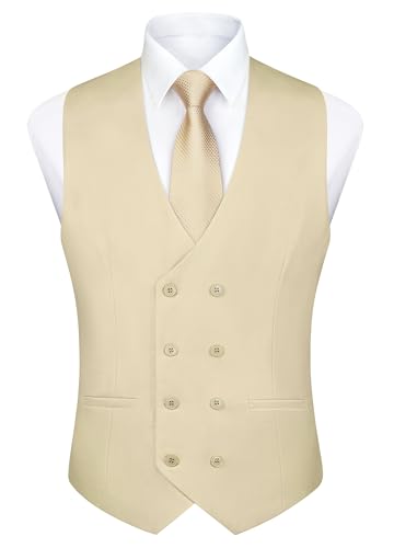 Enlision Herren Zweireiher Weste mit V-Ausschnitt Slim Fit Anzug Weste Casual Formal Business Dress Vest Creme S von Enlision