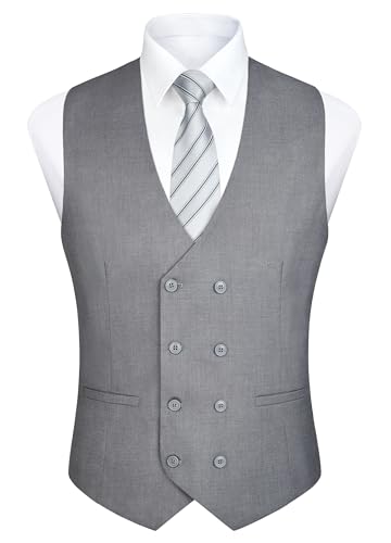 Enlision Herren Zweireiher Weste mit V-Ausschnitt Slim Fit Anzug Weste Casual Formal Business Dress Vest Grau von Enlision