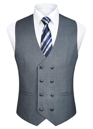 Enlision Herren Zweireiher Weste mit V-Ausschnitt Slim Fit Anzug Weste Casual Formal Business Dress Vest Grau von Enlision