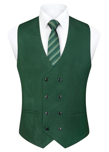 Enlision Herren Zweireiher Weste mit V-Ausschnitt Slim Fit Anzug Weste Casual Formal Business Dress Vest Grün L von Enlision