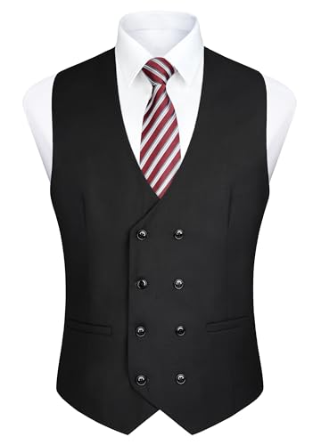 Enlision Herren Zweireiher Weste mit V-Ausschnitt Slim Fit Anzug Weste Casual Formal Business Dress Vest Schwarz von Enlision