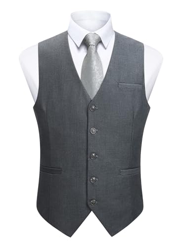 Enlision Anzugweste Herren Grau Formelle Weste Hochzeit Einfarbige Anzugwesten Elegant Business Westen Männer mit Taschen 4XL von Enlision