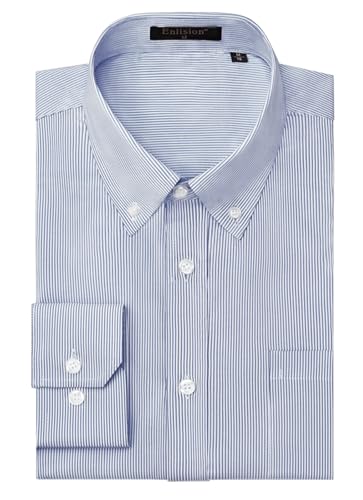 Enlision Herrenhemd Blau-weiß Gestreift Langarm Sommer Gestreifte Freizeithemden Casual mit Knöpfen Regular Fit 4XL von Enlision