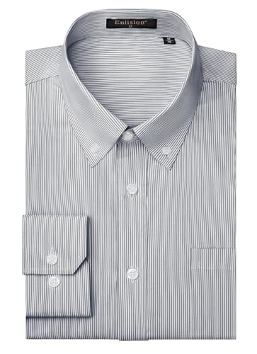 Enlision Herrenhemd Dunkelgrau Gestreift Langarm Sommer Gestreifte Freizeithemden Casual mit Knöpfen Regular Fit 4XL von Enlision