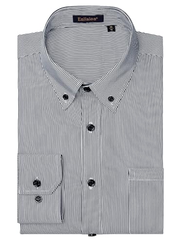 Enlision Herrenhemd Schwarz und Weiß Gestreift Langarm Sommer Gestreifte Freizeithemden Casual mit Knöpfen Regular Fit S von Enlision