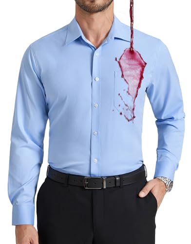Enlision Herrenhemden Blau Fleckenschutz Stretch Bügelleichtes Business Hemd Herren Langarm Regular Fit Oberhemd Anzug Hemd Formelle mit Tasche, XL von Enlision