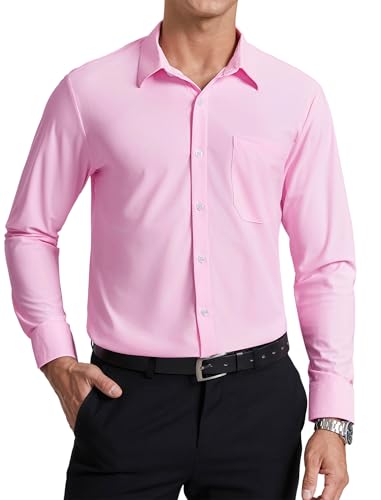 Enlision Herrenhemden Bügelfrei Stretch Rosa Hemden Männer Langarm Hochzeit Business Formell Regular Fit Anzug Hemd, 2XL von Enlision