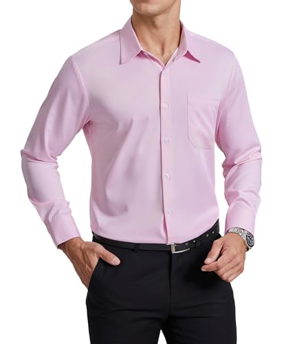 Enlision Herrenhemden Stretch Bügelfreies Rosa Männer Hemden Langarm Hochzeit Business Formell Regular Fit Anzug Hemd mit Tasche L von Enlision