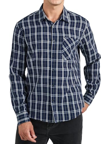 Enlision Hemd Kariert Herren Langarm Marineblau Holzfällerhemd Freizeithemd Karohemd Kariertes Hemden Baumwolle Herrenhemd Langarmhemd für Männer 2XL von Enlision