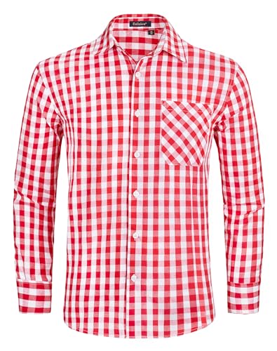 Enlision Karierte Hemd Herren Langarm Karohemd Hemden Regular Fit Freizeithemd Trachtenhemd für Oktoberfest Karneval Holzfällerhemd Rot/Weiß 4XL von Enlision
