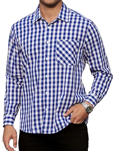 Enlision Blau Weiß Kariertes Hemd Herren Langarm Trachtenhemd Kariert Hemden Freizeithemd Herrenhemd Karohemd für Männer Oktoberfest Herren Outfit 2XL von Enlision