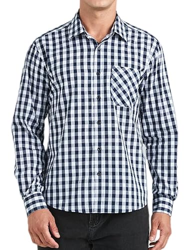 Enlision Kariert Hemd Herren Langarm Dunkelblau Weiß Karohemd Freizeithemd Herren Kariertes Hemden Oktoberfest Trachtenhemd Herrenhemd für Männer 3XL von Enlision