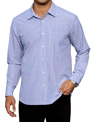 Enlision Hemd Herren Langarm Kariert Hellblau Trachtenhemd Kariertes Hemden Freizeithemd Baumwolle Herrenhemd Holzfällerhemd für Männer mit Tasche 2XL von Enlision