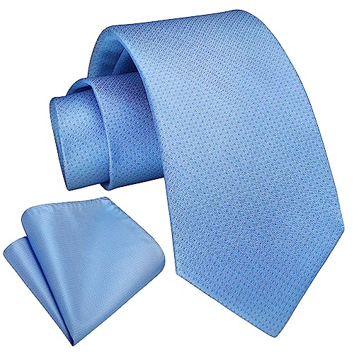 Enlision Krawatte Blau Herren Hochzeit Krawatten und Einstecktuch Set Elegant Einfarbig Seidenkrawatte mit Taschentuch Business Blaue Krawatte von Enlision