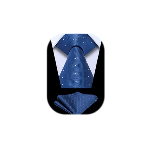 Enlision Krawatte Blau Herren Hochzeit Plaid Krawatten mit Einstecktuch Formell Business Krawatte & Taschentuch Set von Enlision