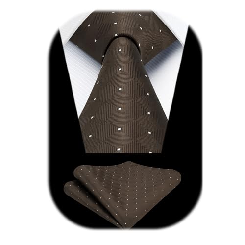 Enlision Krawatte Braun Herren Hochzeit Plaid Krawatten mit Einstecktuch Formell Business Krawatte & Taschentuch Set von Enlision